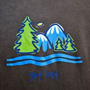 Positivitees Outdoor Mountain "Get Lost" Graphic T-Shirt Gorpcore Chore Sz L